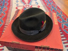 VTG STETSON 'NORWICH' FEDORA SIZE 7 3/8 BROWN WITH BOX 2 1/4