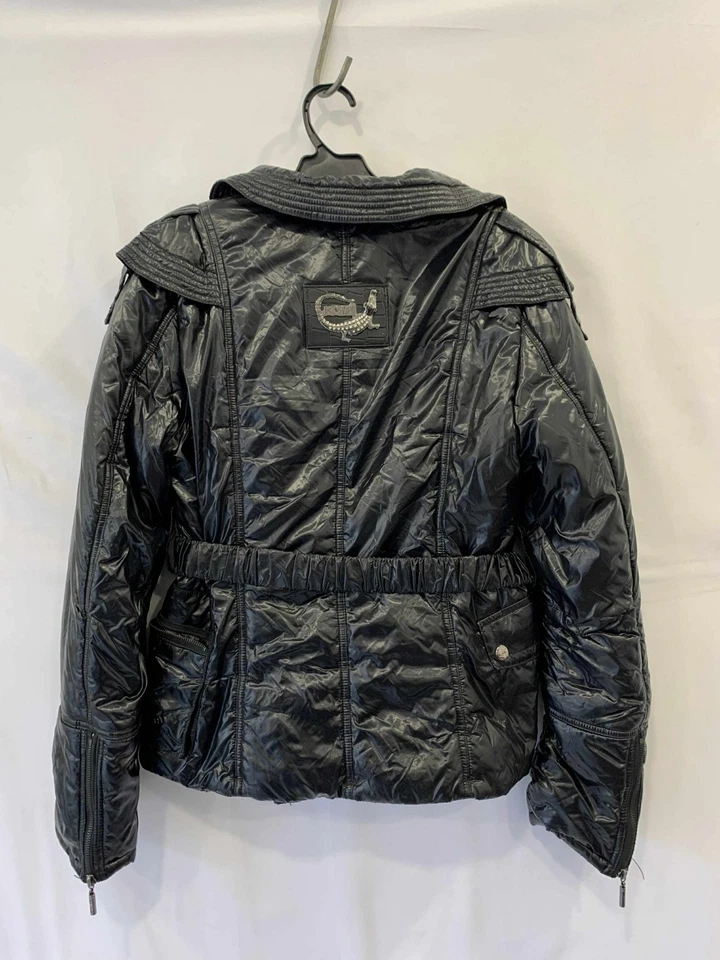 Just Cavalli Women’s Black Crocodile Patch Puffer Jacket w Leopard Lining XL #39 - Image 2 of 4