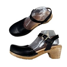 Dansko Marta Clogs Black Leather Scalloped Mary Jane Sandals Women's EU 41
