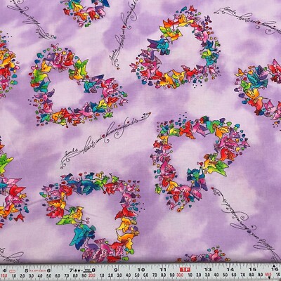 Laurel Burch Flying Colors for Clothworks Birds Purple Cotton by the HALF YARD