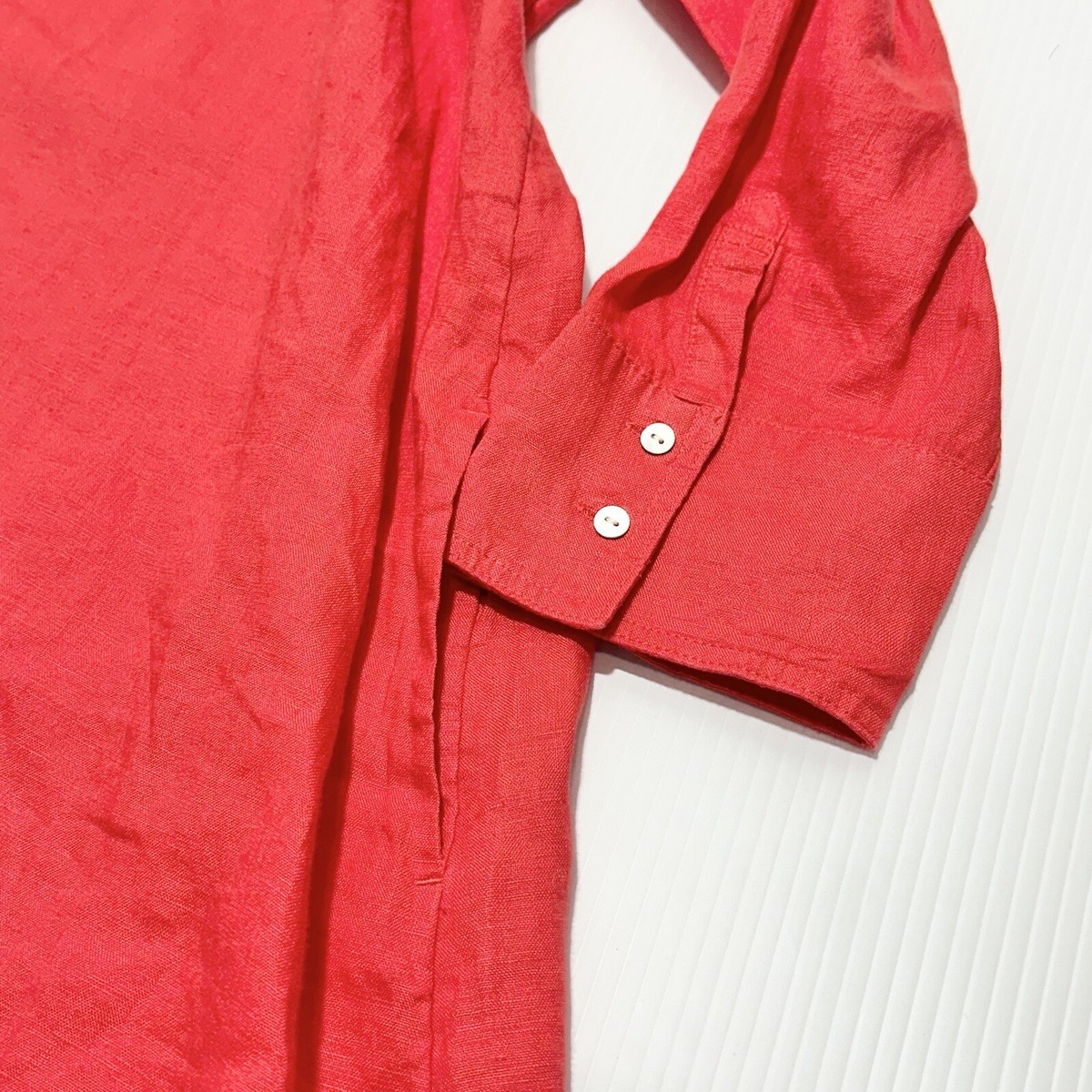 joie red linen dress NWT Joie Red Linen V-Neck Button Up Shirt Dress Oversize w/ Pockets Size XL
