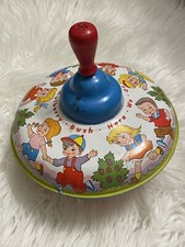 Vintage Ohio Art Tin Litho Spinning Top "Here We Go Round the Mulberry Bush" Toy