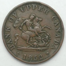 1852 Bank of Upper Canada One Half Penny Token