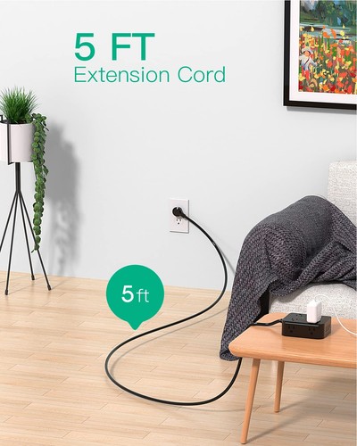 Power Strip Surge Protector - Flat Plug Wall Mount 8 Wide Outlets with 4 USB P - Picture 7 of 8