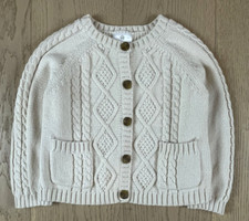 HANNA ANDERSSON SWEATER Cable Knit Cardigan CREAM Unisex 100 4T EUC Free Ship