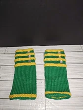 Vintage Yarn Green & Yellow Arm Hand Warmers With Thumb Holes