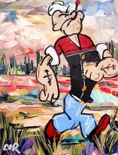CORBELLIC POPEYE SAIL 12X16 LANDSCAPE CARTOON CONTEMPORARY ORIGINAL INTERIOR ART