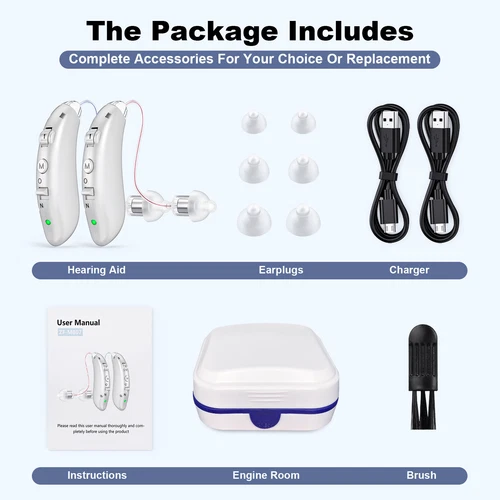 Pair Of Rechargeable Seniors Digital Hearing Aids BTE Invisible Sound Amplifiers - Picture 8 of 8