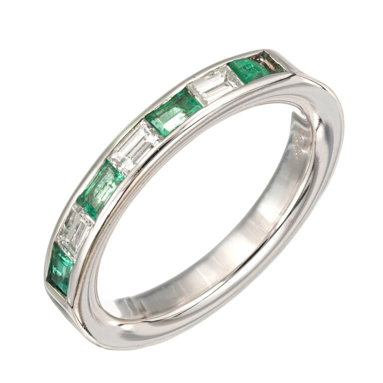 Natural Emerald Half Eternity Wedding Band in 925 Sterling Silver-image