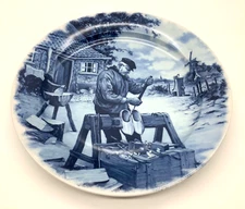 Vintage Handcrafted Delft Blauw 12.5 Inch Wall Plate - Wooden Clog Maker