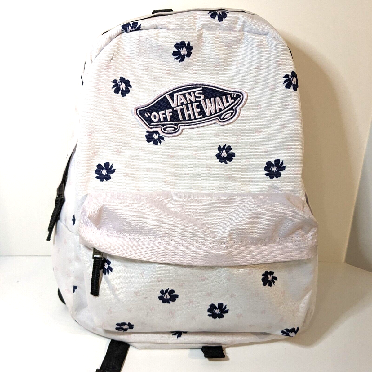 Vans Backpack Off The Wall White Floral, Big Patch Skateboard Logo, Padded  Strap