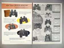 Binocular 3-Page CATALOG AD PAGE - 1957 ~ Vega, Lemaire, Airguide binoculars