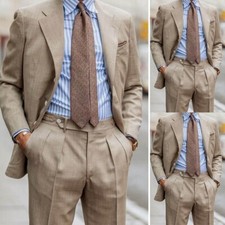 Men's Brown Suit Groom Wedding Notch Lapel Business Single Breasted Spring New