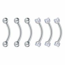 6pcs 16G Surgical Steel Navel Belly Lip Ring Eyebrow Studs Cartilage CZ Piercing