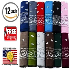 Pack of 12 XLarge Polyester Non Fading PAISLEY Bandanas 27 x 27 Inch - Party and