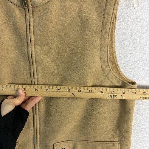 Talbots Tan Faux Suede Full Zip Vest Snap Pockets Size S VTG 90s Y2K Classic - Picture 9 of 14