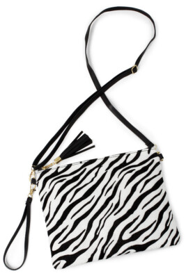 Anthropologie Style Chic Zebra Animal Print Crossbody Clutch Shoulder Hand Bag