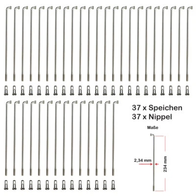 BÜCHEL 37 Stück Speichen 234mm verstärkt NIROSTA 2,34mm inkl. Messing Speichennippel