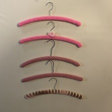 5 Vintage Retro Crochet Hangers Art Deco Pink, Dusty Pink