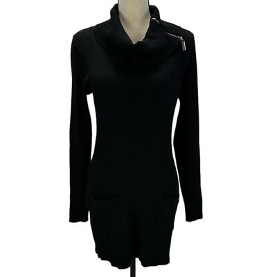 BCX Long Sleeve Zippered Cowl Neck Bodycon Long Sweater - Black - size Large