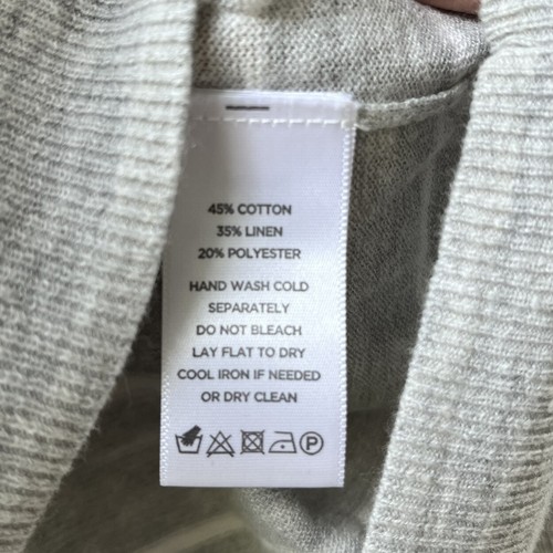 LILLA P Sweater Cotton Linen Women's Gray Stripe Sz MEDIUM Classic Crew - Picture 4 of 4