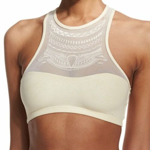 NWT PILYQ Women's Luna Mesh Halter Pearl Intimates & Sleepwear Bras Cream Size L