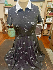 Black Friday Dress Women Size 6 Heart Print Black & White, Collar, Front Zipper