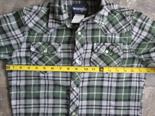 Wrangler Boys Large 10-12 Shirt Western Flannel Cotton Pearl Snaps Green Plaid - Picture 4 of 7