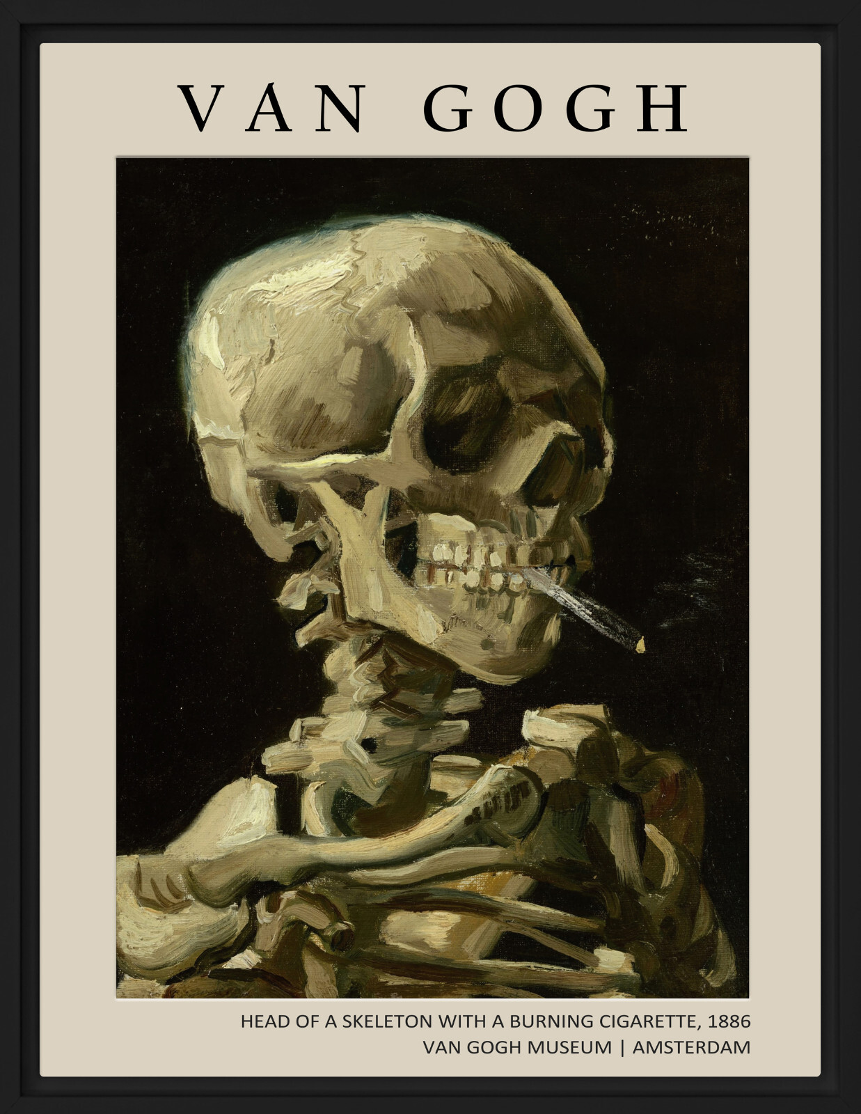 Van Gogh Skeleton Smoking Fine Art Print #1 Canvas Frame, Public Domain Wall Art