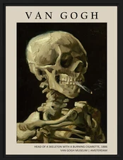 Van Gogh Skeleton Smoking Fine Art Print #1 Canvas Frame, Public Domain Wall Art