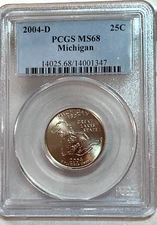 2004 D  Michigan State Quarter PCGS MS68 Cert# 14003347