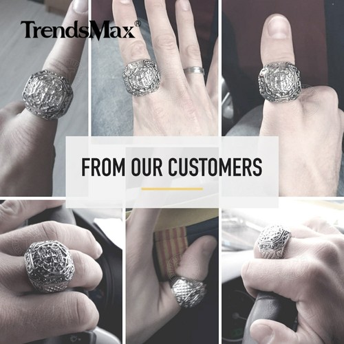 Men's Ring 316L Stainless Steel Carved Cross Band Ring Punk Retro Size 8-13 - Picture 5 of 13