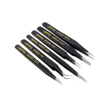 Tweezers Fine Tip Epoxy Coated Non-Magnetic Set of 6 - 57-159