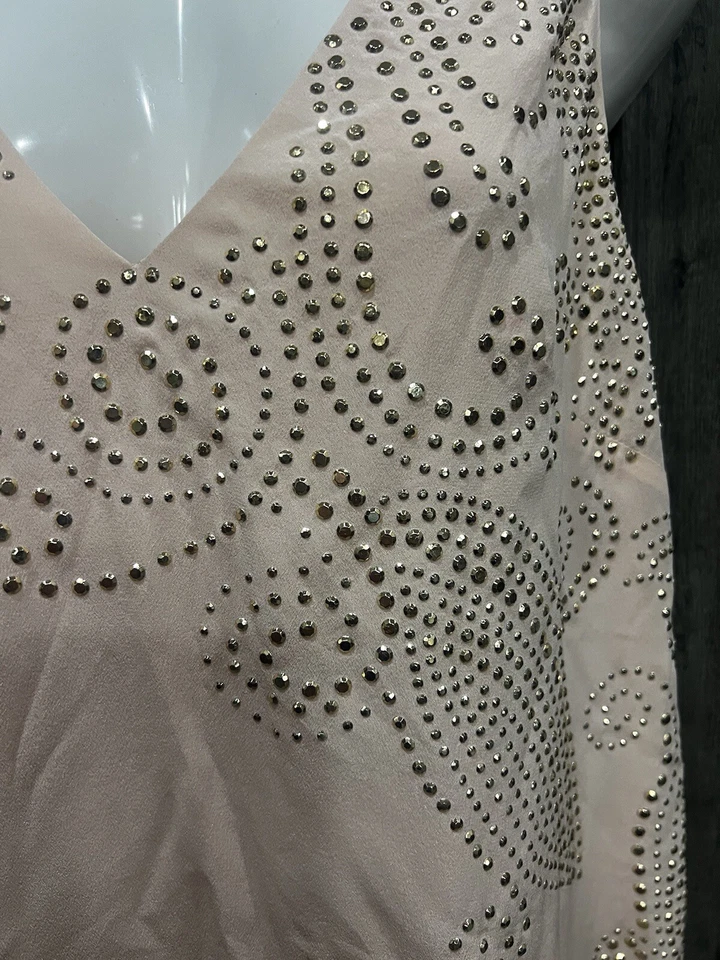 Vestido de Cóctel Trina Turk Coral Rosa Metálico Dorado Recorte Jacquard Sin Mangas 2 Foto 2 de 4