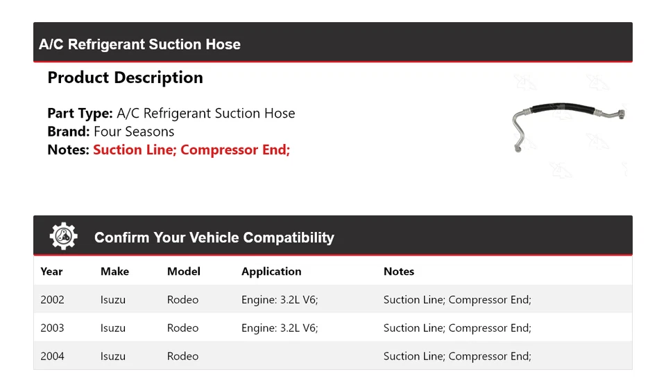 Manguera de succión de refrigerante aire acondicionado Isuzu Rodeo 2002-2004 4 estaciones 2003 Foto 2 de 4