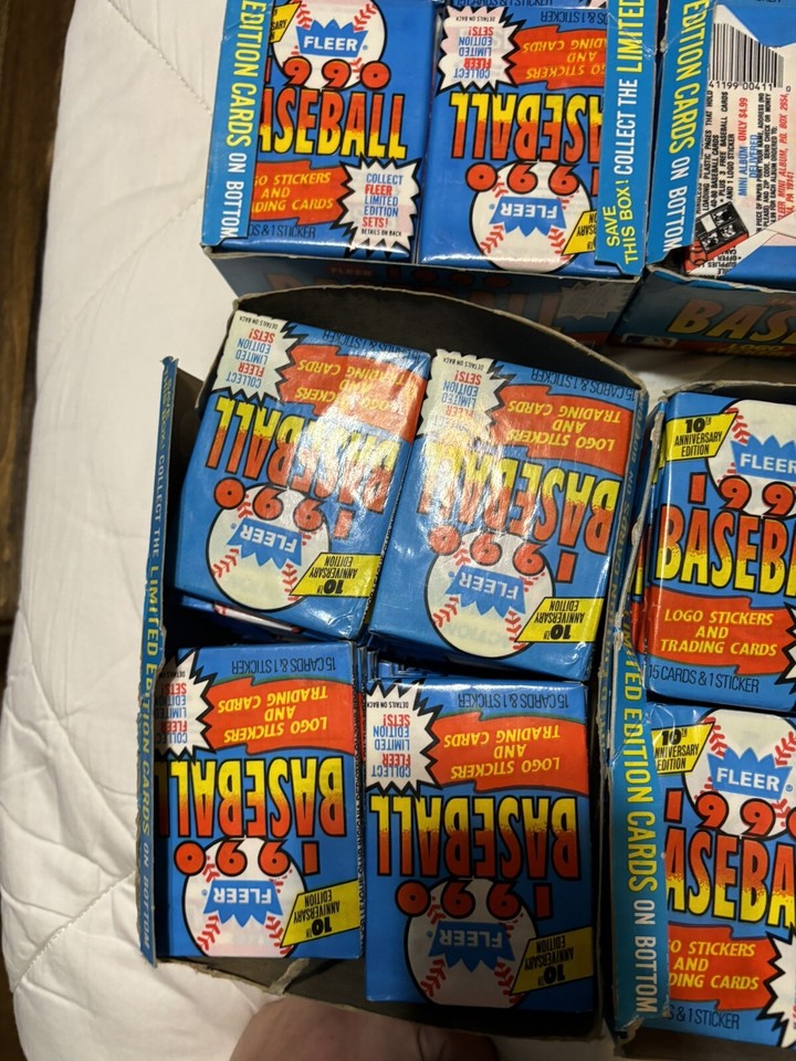 1990 Fleer Baseball Cards Wax Pack Box w/ Unopened Packs, 11+ Boxes eBay