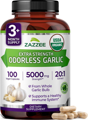 Zazzee Organic Odorless Garlic Extract 20:1, 5000 mg, Vegan, 100 ct