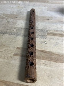 Hand Carved 6-Hole Wooden Recorder Flute 13" Floral Vine Relief Carving Brown