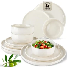 Dinnerware Sets for 4, 12 Pieces Ceramic Plates and Bowls Set, Handcrafted St...