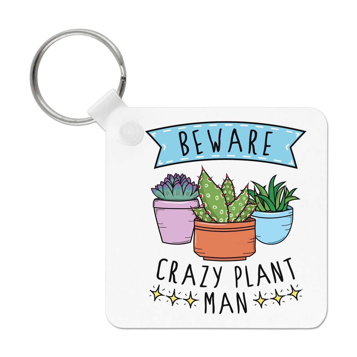 Beware Crazy Plant Man Keyring Key Chain - Funny Joke Fathers Day
