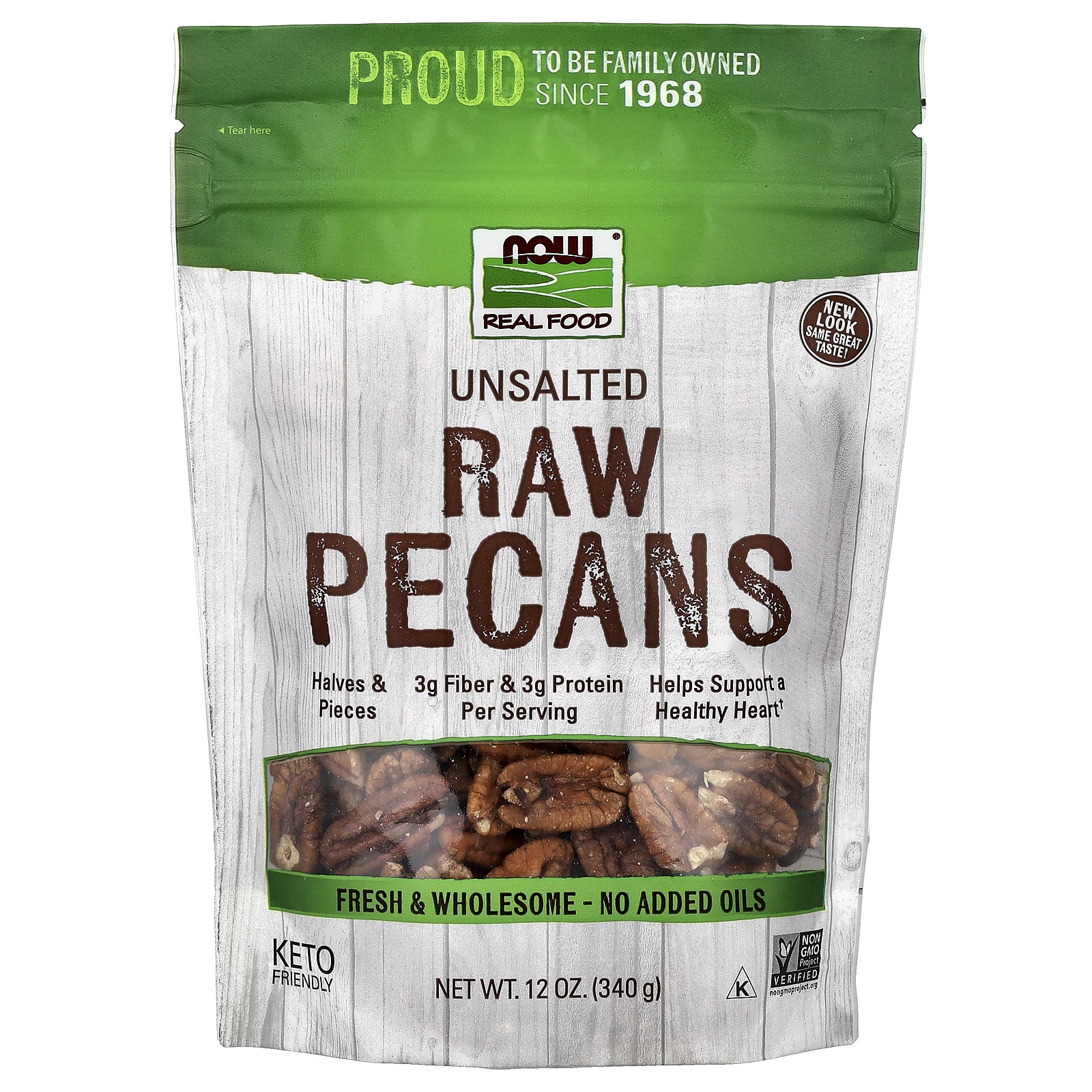 Now Foods Raw Pecans несоленый 12 унций 340 г без ГМО сырой веганский вегетарианский 3190₽