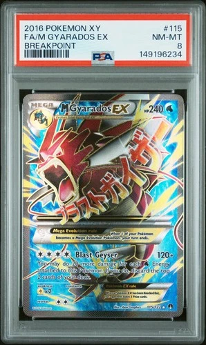 2016 POKEMON XY BREAKPOINT #115 FULL ART/M GYARADOS EX PSA 8