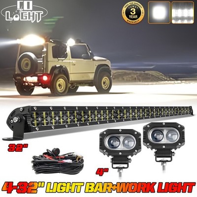 LED Light Bar 32 Zoll Arbeitsscheinwerfer + 4'' Zusatzscheinwerfer Offroad Kabel