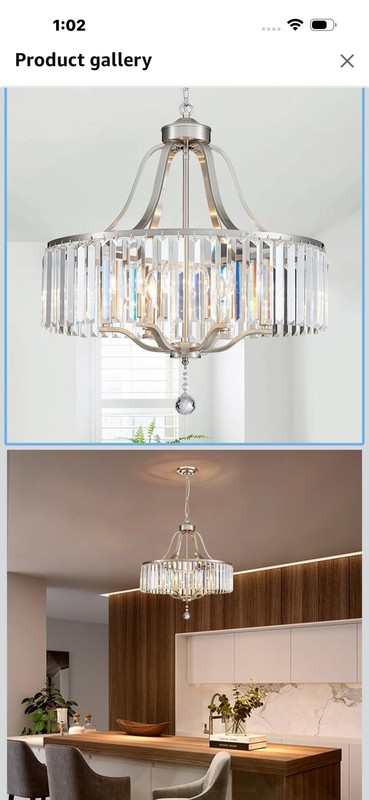 Modern Crystal Chandelier Brushed Nickel, Round Pendant Lighting Fixtures, 