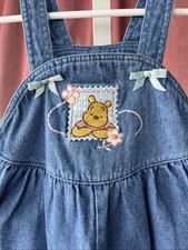 Y2K Winnie The Pooh Denim Overalls Disney Store Embroidered Vtg Size 6-9 Months