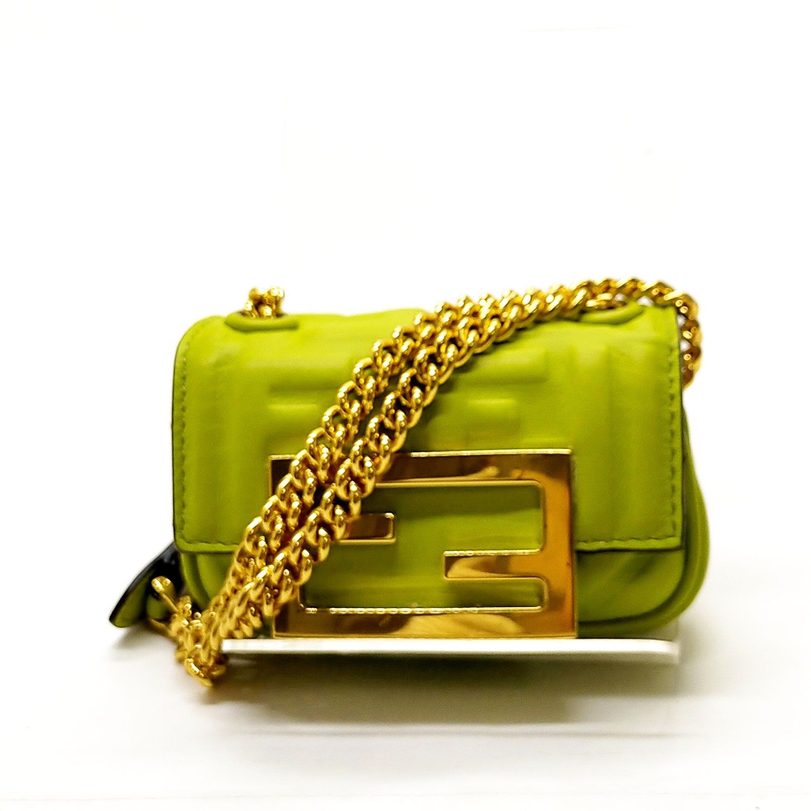 Fendi Nano Baguette Mini Shoulder Bag Micro Charm Green Leather 4726907