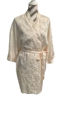 Erica Taylor Robe Cream Satin Short Tie Front Pockets Robe Size Large