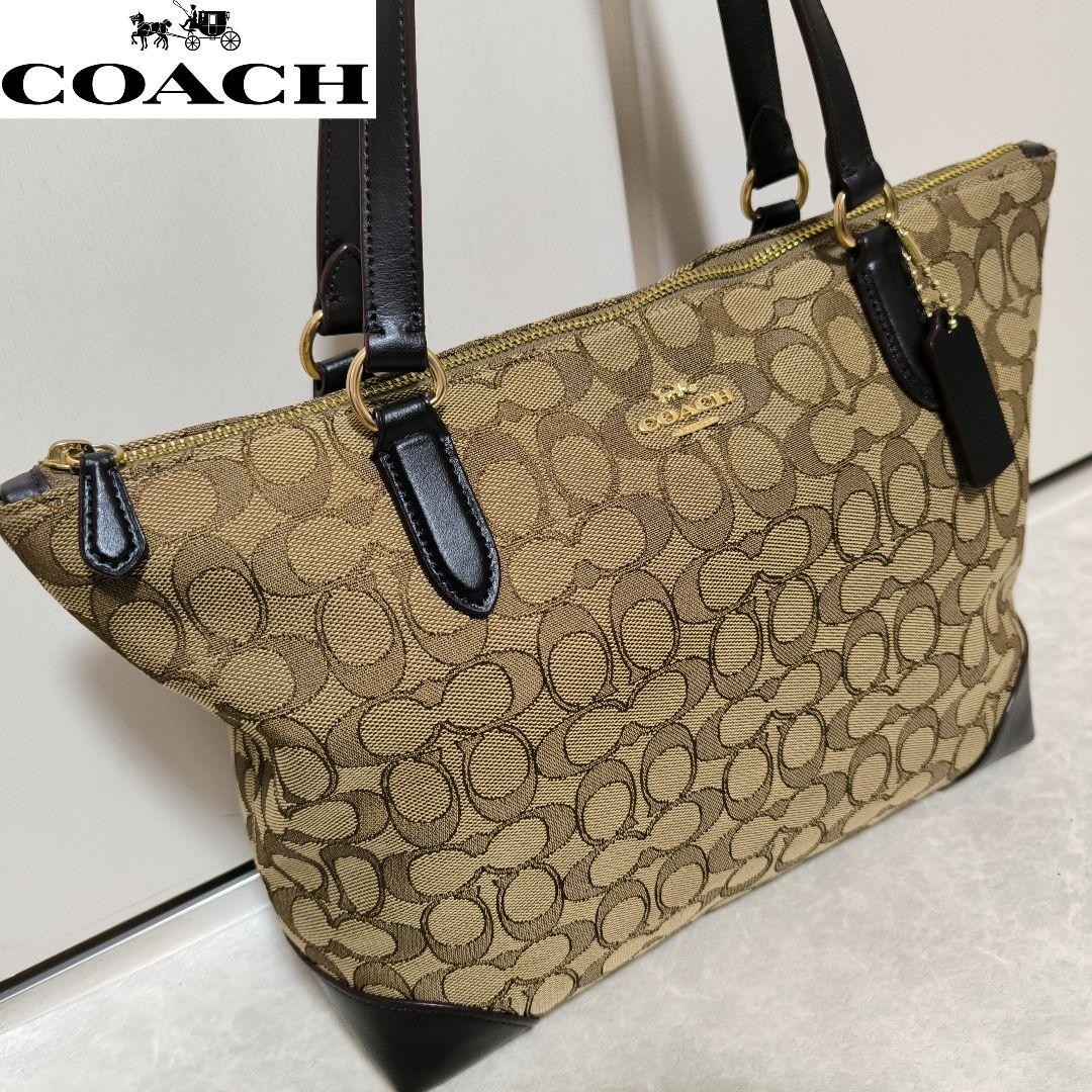 Coach Signature Canvas Brown Tote Bag Style QOF09E  