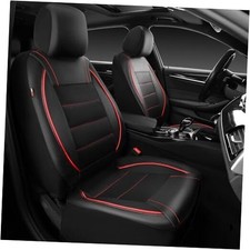Universal FIT Piping Leather Two Front Seat Covers, Waterproof Faux Black Red