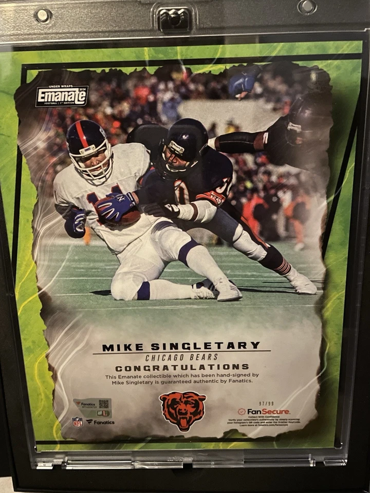2024 Under Wraps Emanate Fanatics NFL Mike Singletary verde automático/99 8x10 Foto 2 de 3